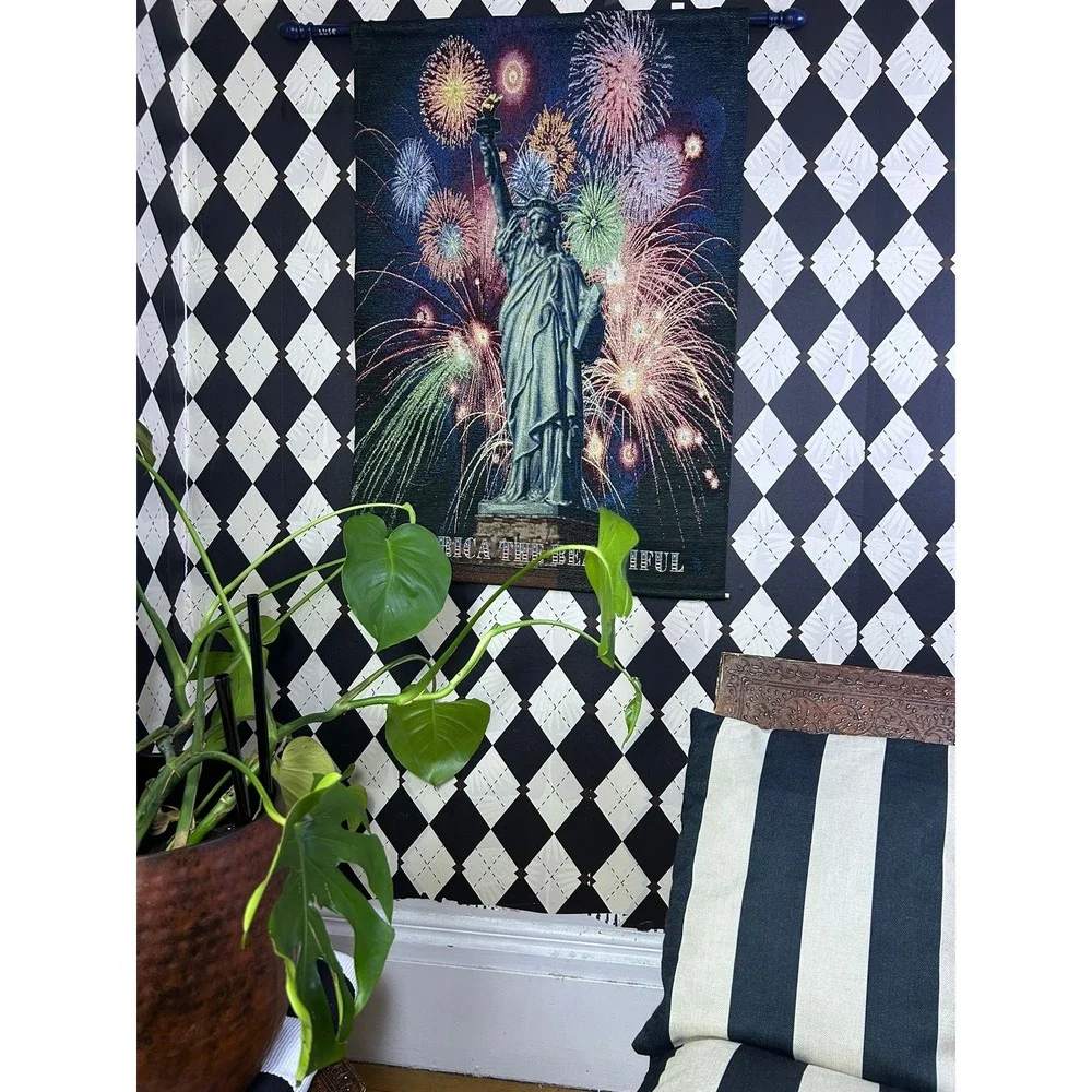 Oversized 3 Ft Statue of Liberty Woven Tapestry Wall Hanging Americana 36x25